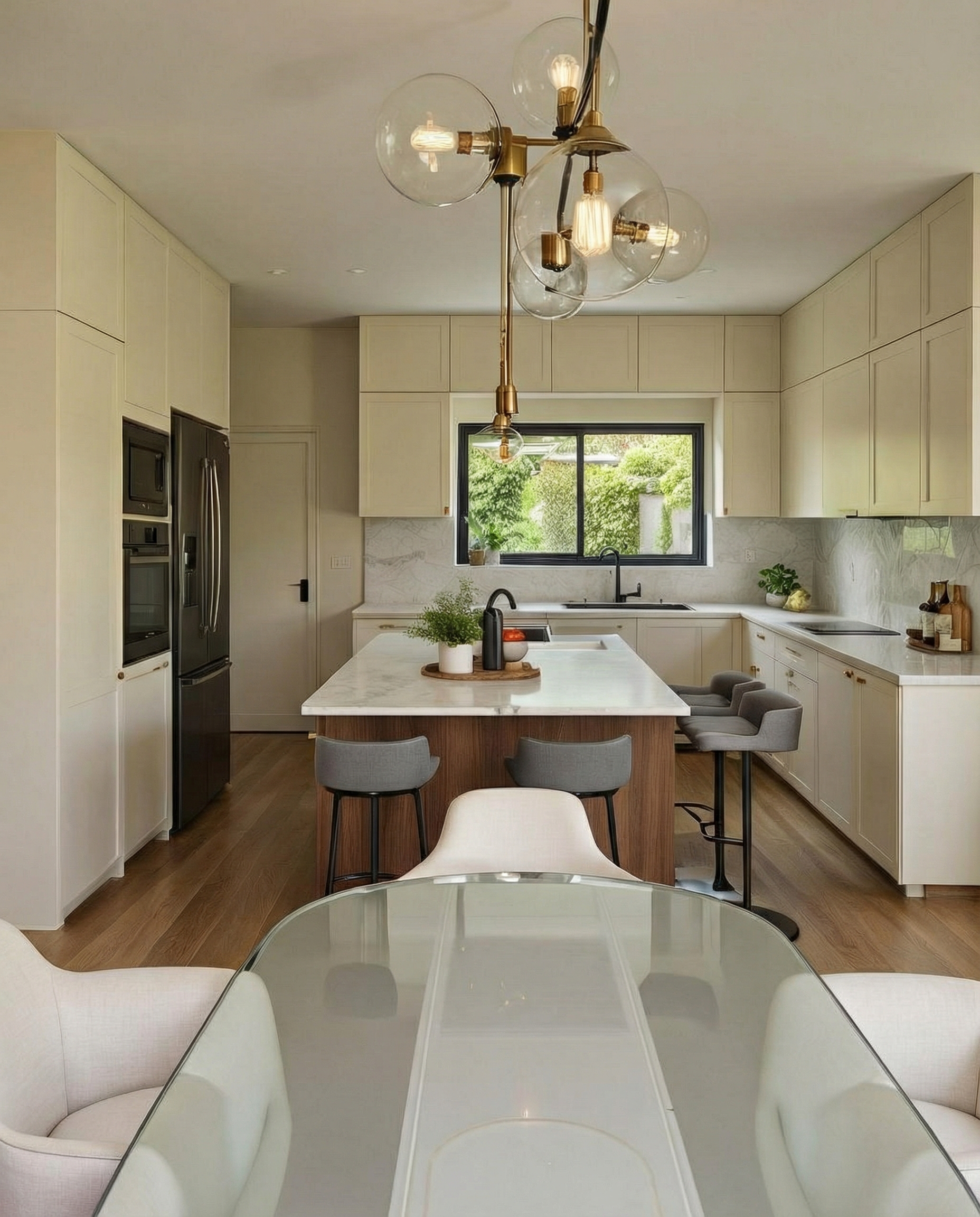 3D visualisation of a classic light kitchen with an island